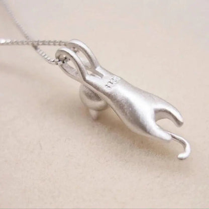 925 Sterling Silver Playful Kitty Necklace Unique Joyas