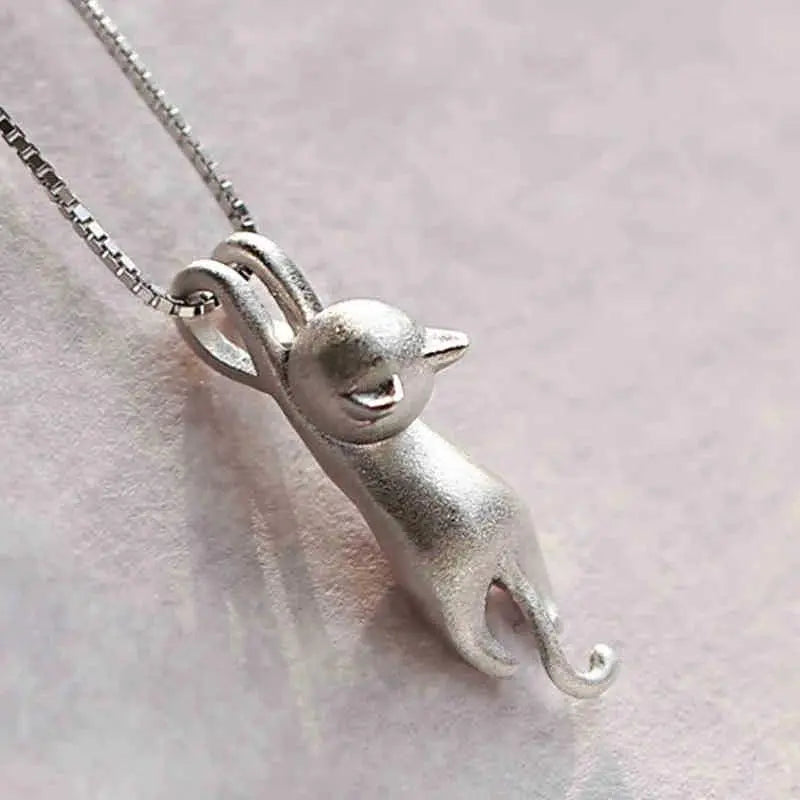 925 Sterling Silver Playful Kitty Necklace Unique Joyas