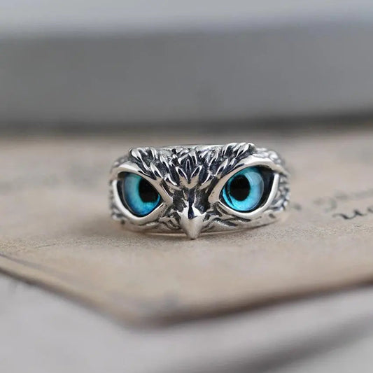 Owl of good luck adjustable ring in silver and opal Claire Jewelry