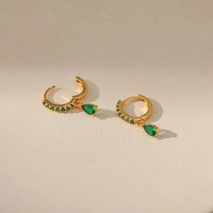 Zirconia earrings with emerald in gold Unique Joyas