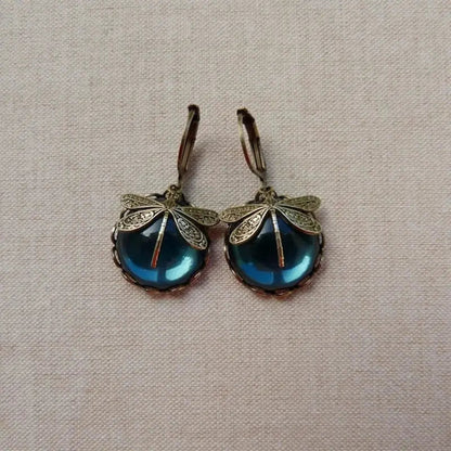 Spherical dragonfly earrings in antique gold Claire Jewelry