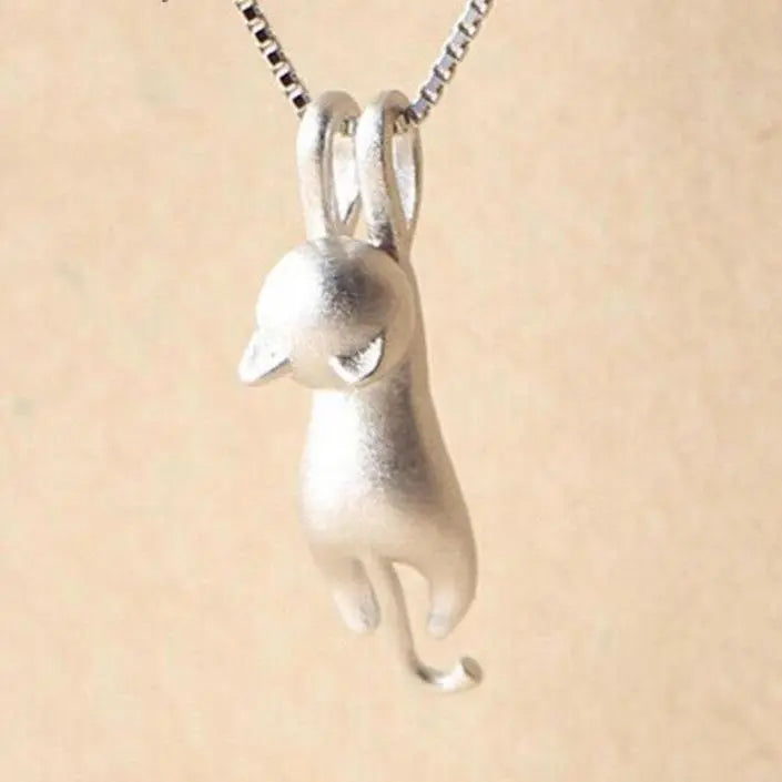 925 Sterling Silver Playful Kitty Necklace Unique Joyas